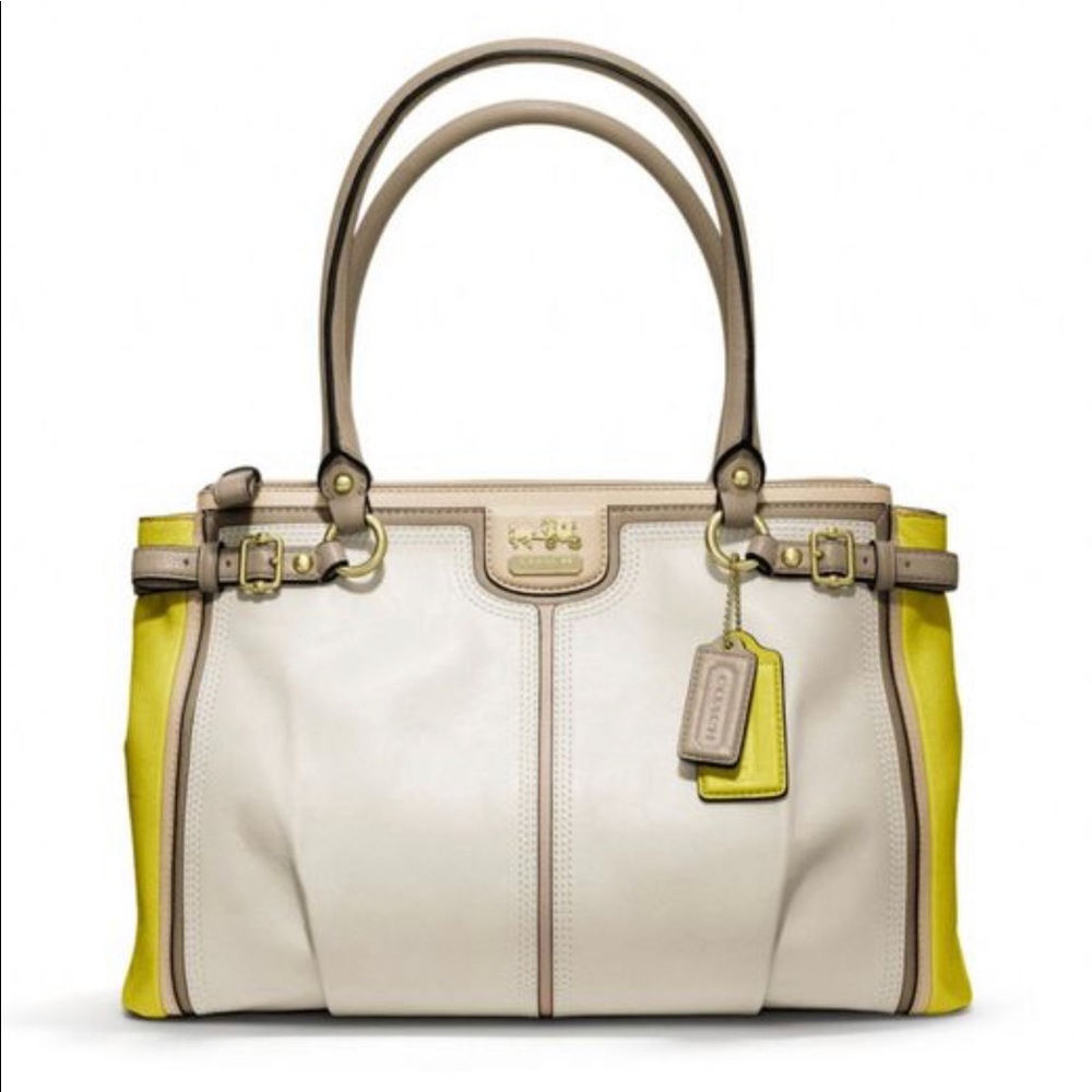 Coach Cream and Yellow Leather Satchel